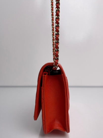 Chanel Orange Poppy Caviar Wallet On Chain LGHW