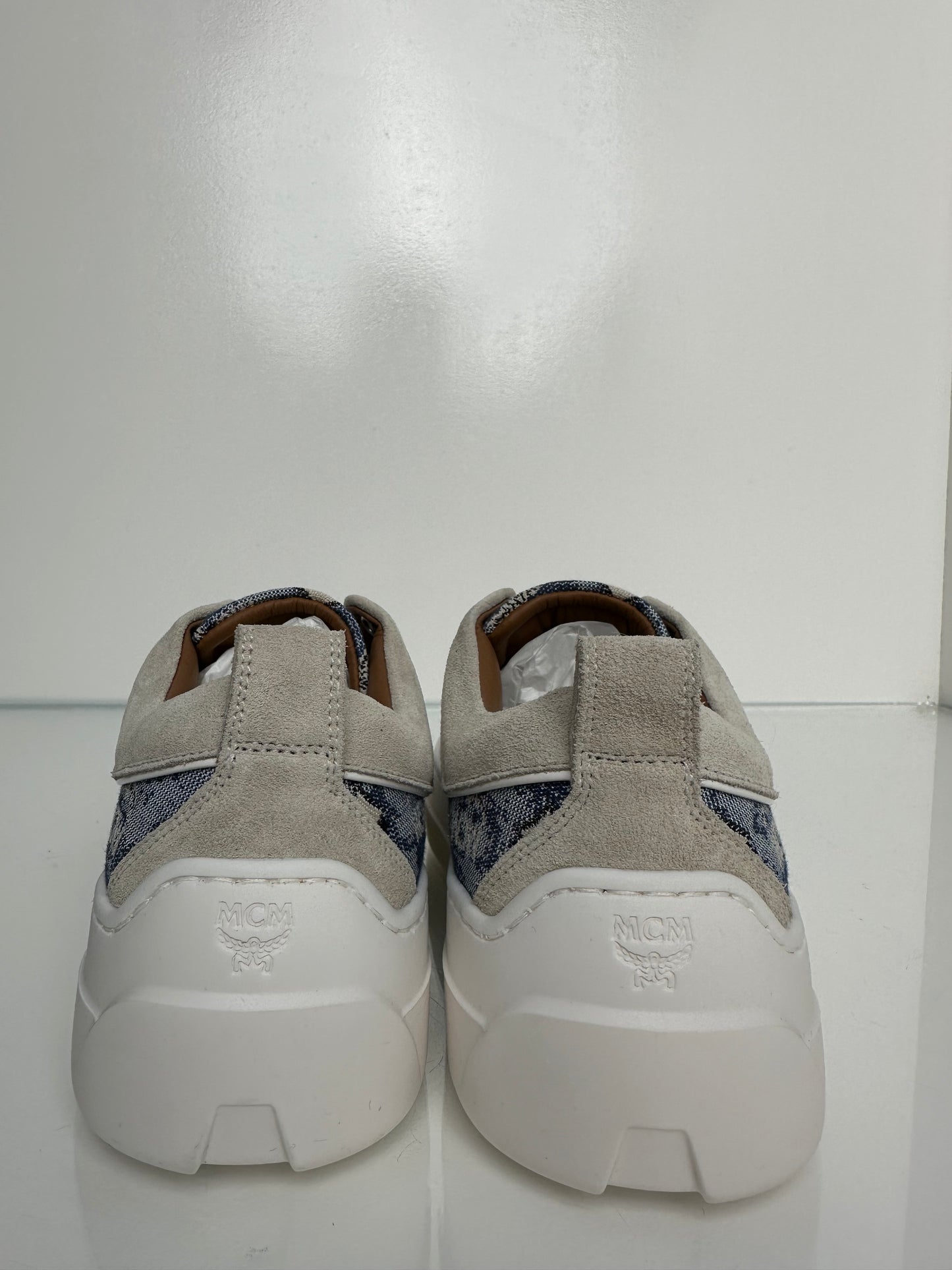 MCM Blue & Cream Denim Monogram Sneaker, 36