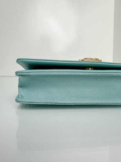 Chanel Tiffany Blue Caviar Boy Wallet On Chain GHW