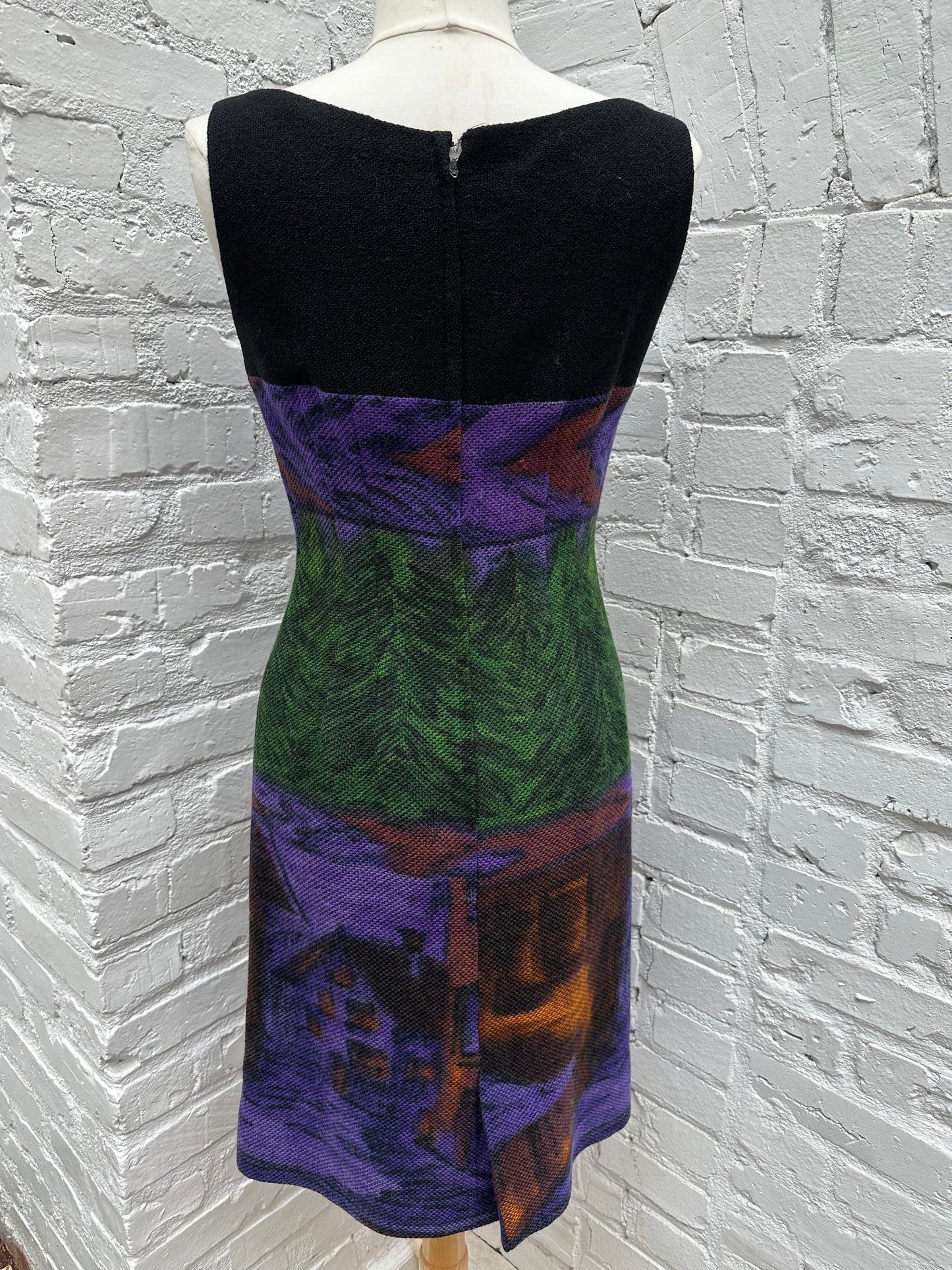 Purple, Brown & Green Abstract Print Dress, S