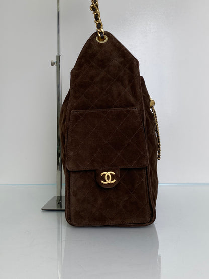 Chanel Dark Brown Suede Medium 25 Hobo Bag GHW