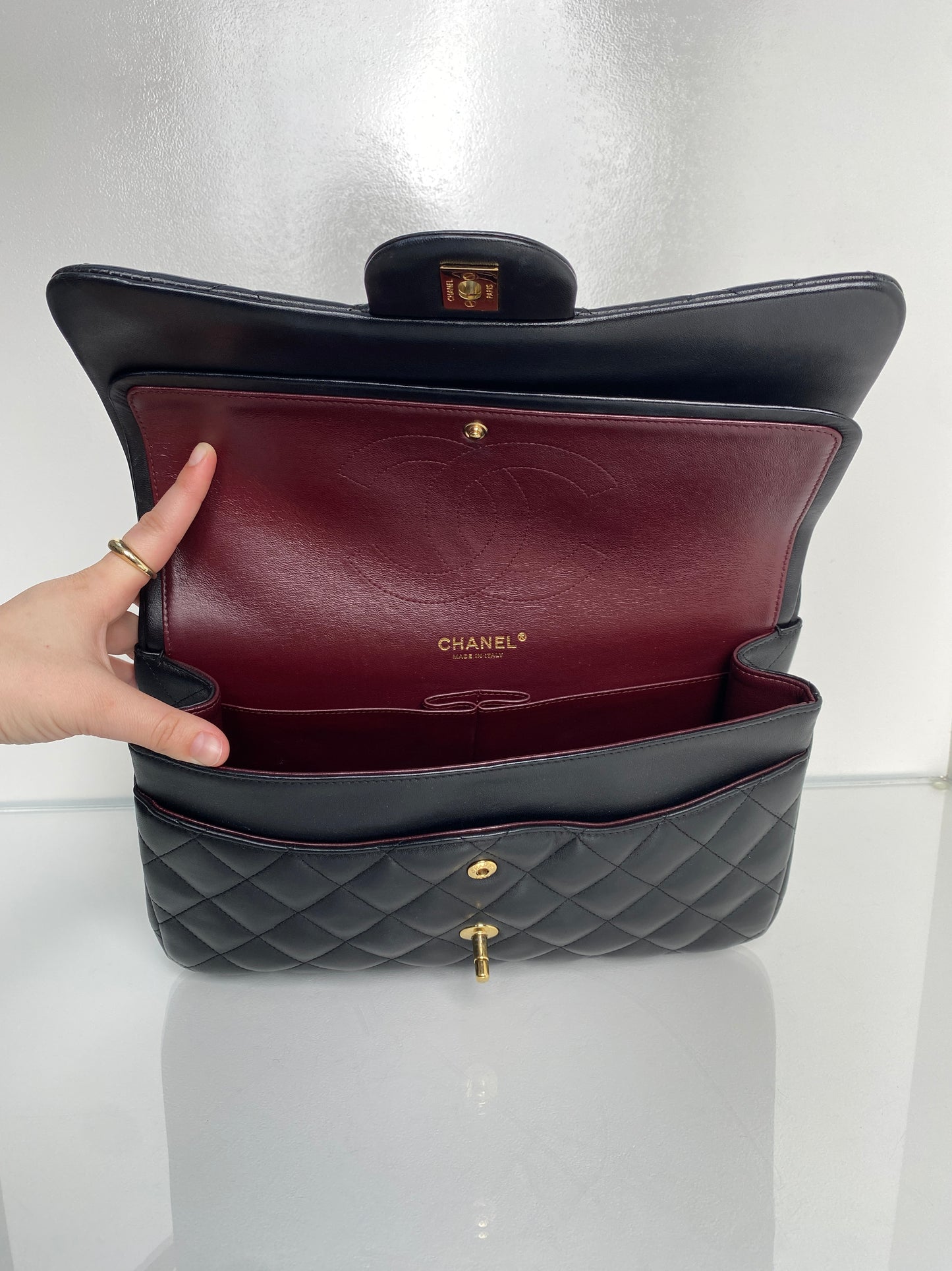 Chanel Black Lambskin Classic Jumbo Double Flap Bag GHW #14