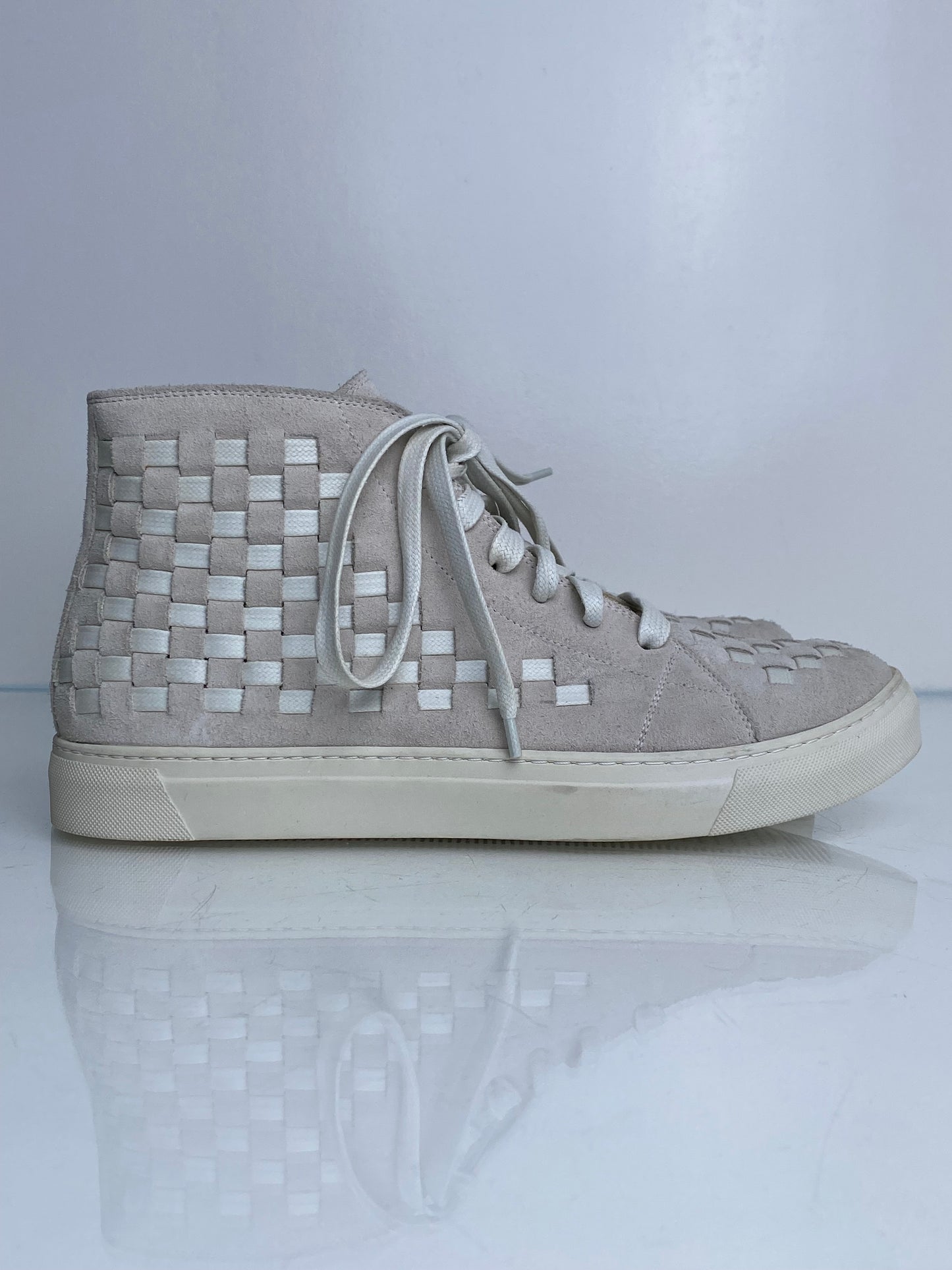 Marc Jacobs Men’s White & Gray Suede High Top Sneakers, 12