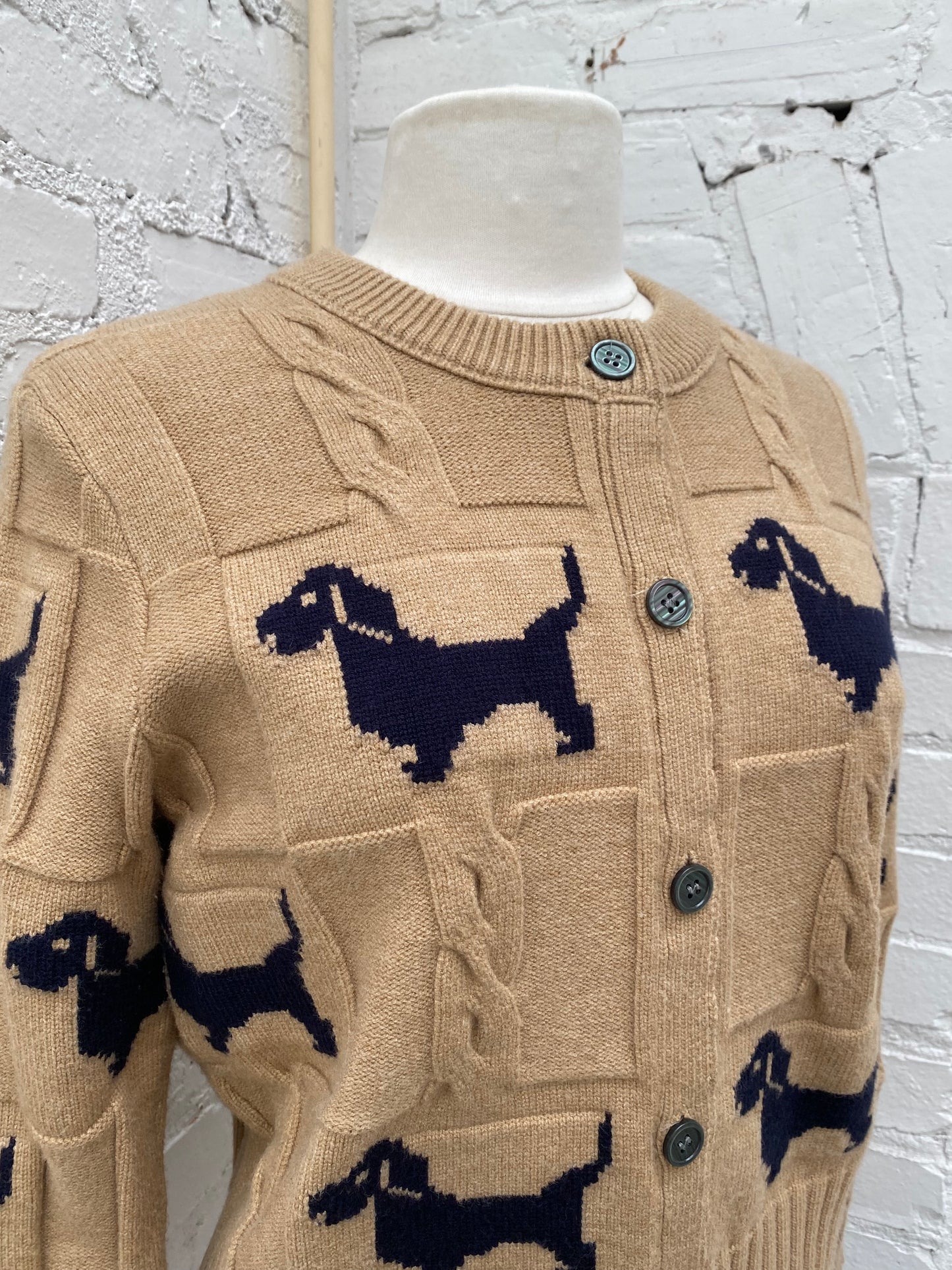Thom Browne Beige & Black Hector Dog Cardigan, EST XS/S