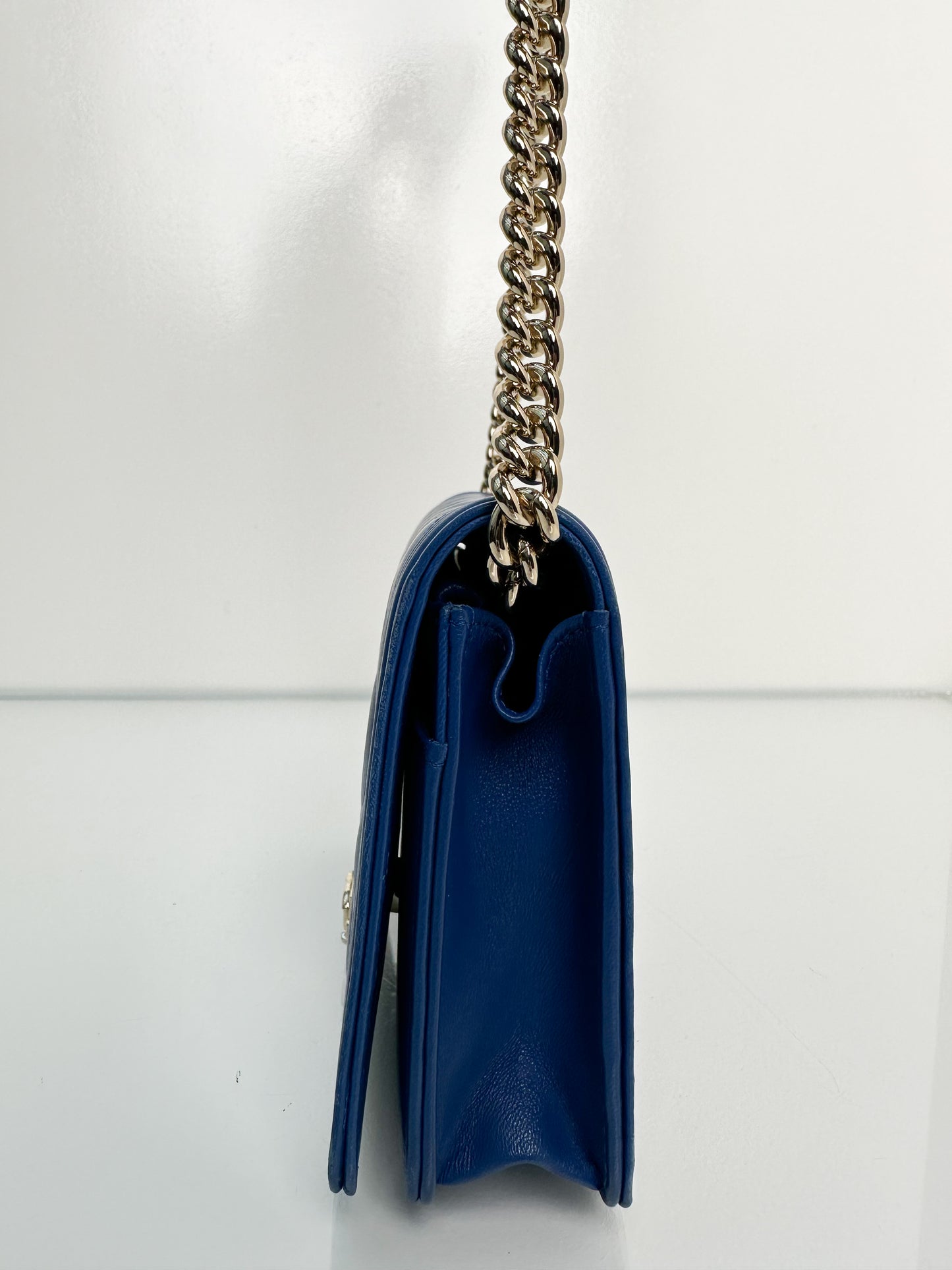 Chanel Boy Wallet on Chain Electric Blue Lambskin GHW