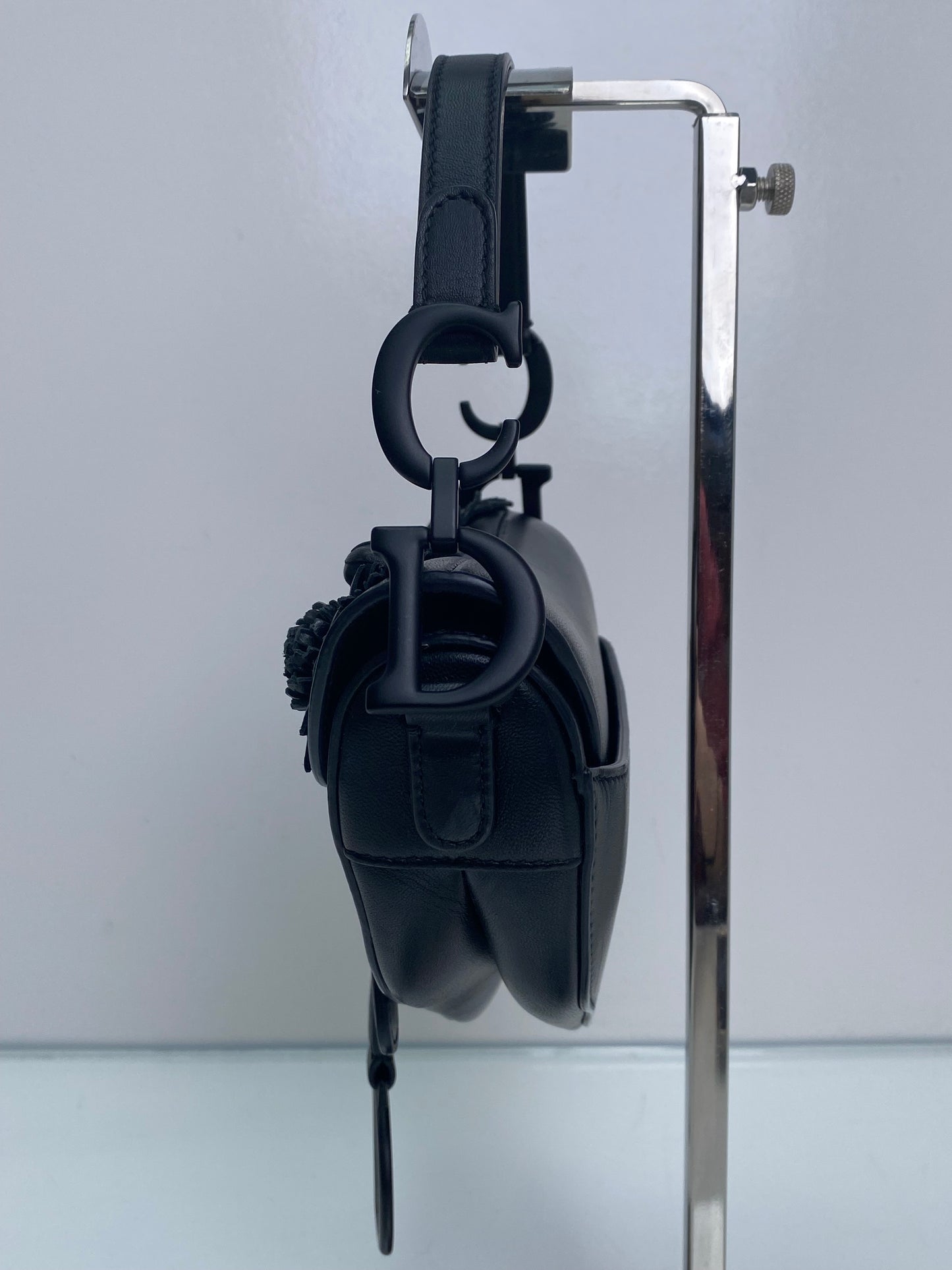 Christian Dior Black Lambskin Floral Appliqué Mini Saddle Bag BHW