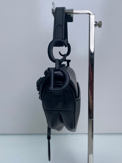 Christian Dior Black Lambskin Floral Appliqué Mini Saddle Bag BHW