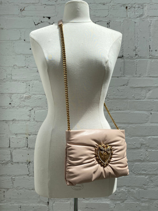 Dolce & Gabbana Light Pink & Gold Heart Logo Crossbody Bag GHW