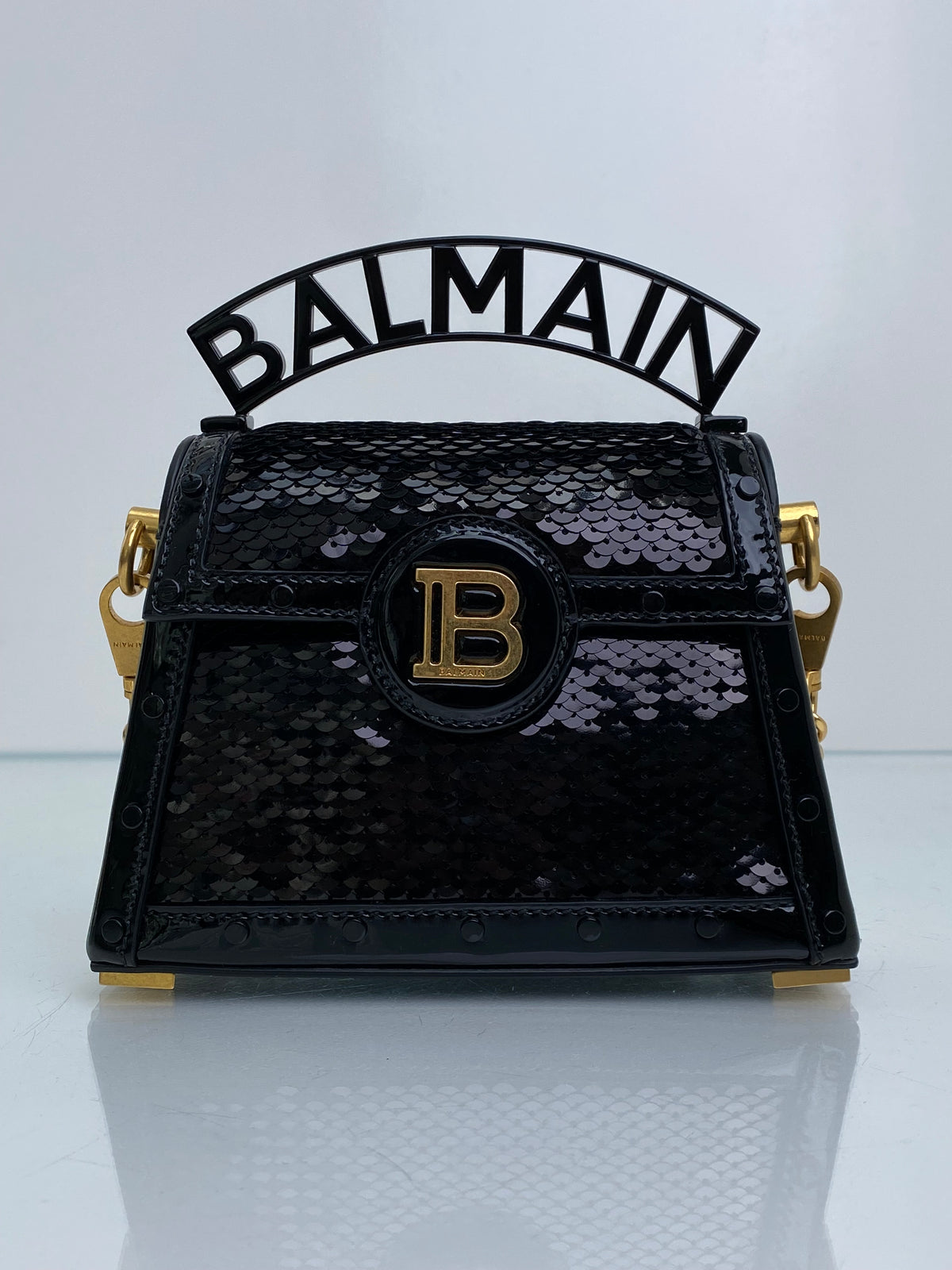 Balmain Black B-Buzz Dynasty Mini Sequin Top Handle Bag GHW