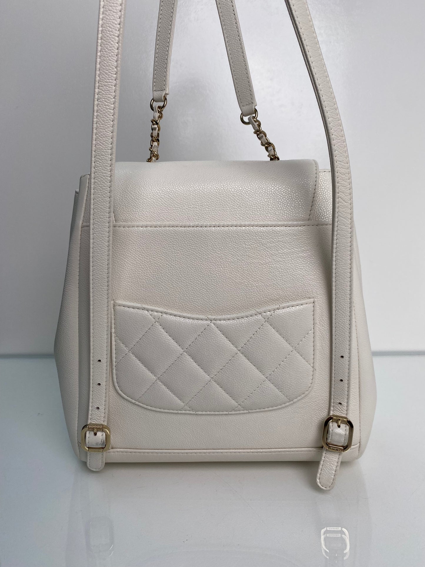 Chanel Business Affinity White Caviar Quilted Backpack GHW