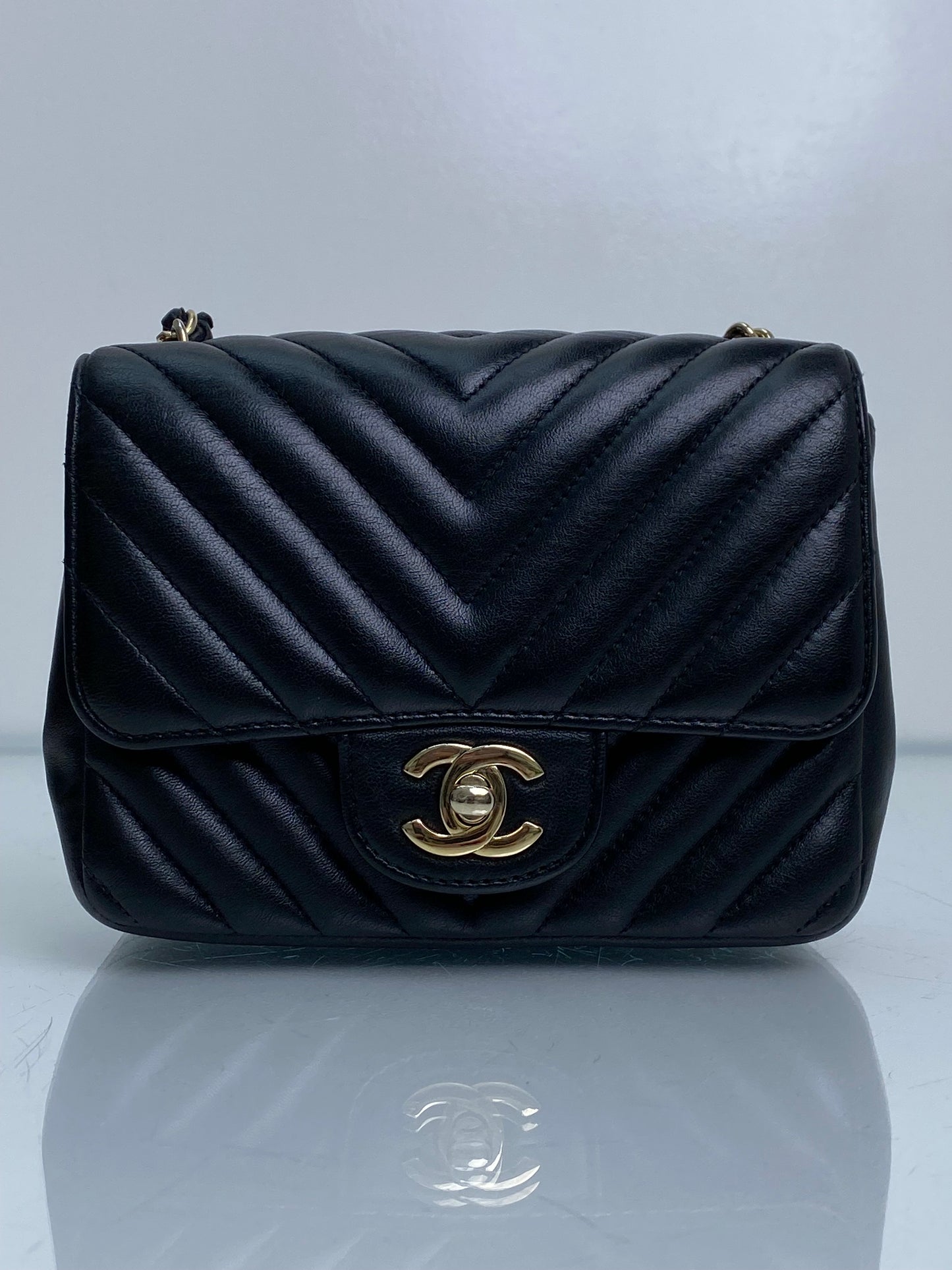 Chanel Black Chevron Lambskin Classic Mini Square Flap Bag GHW #23