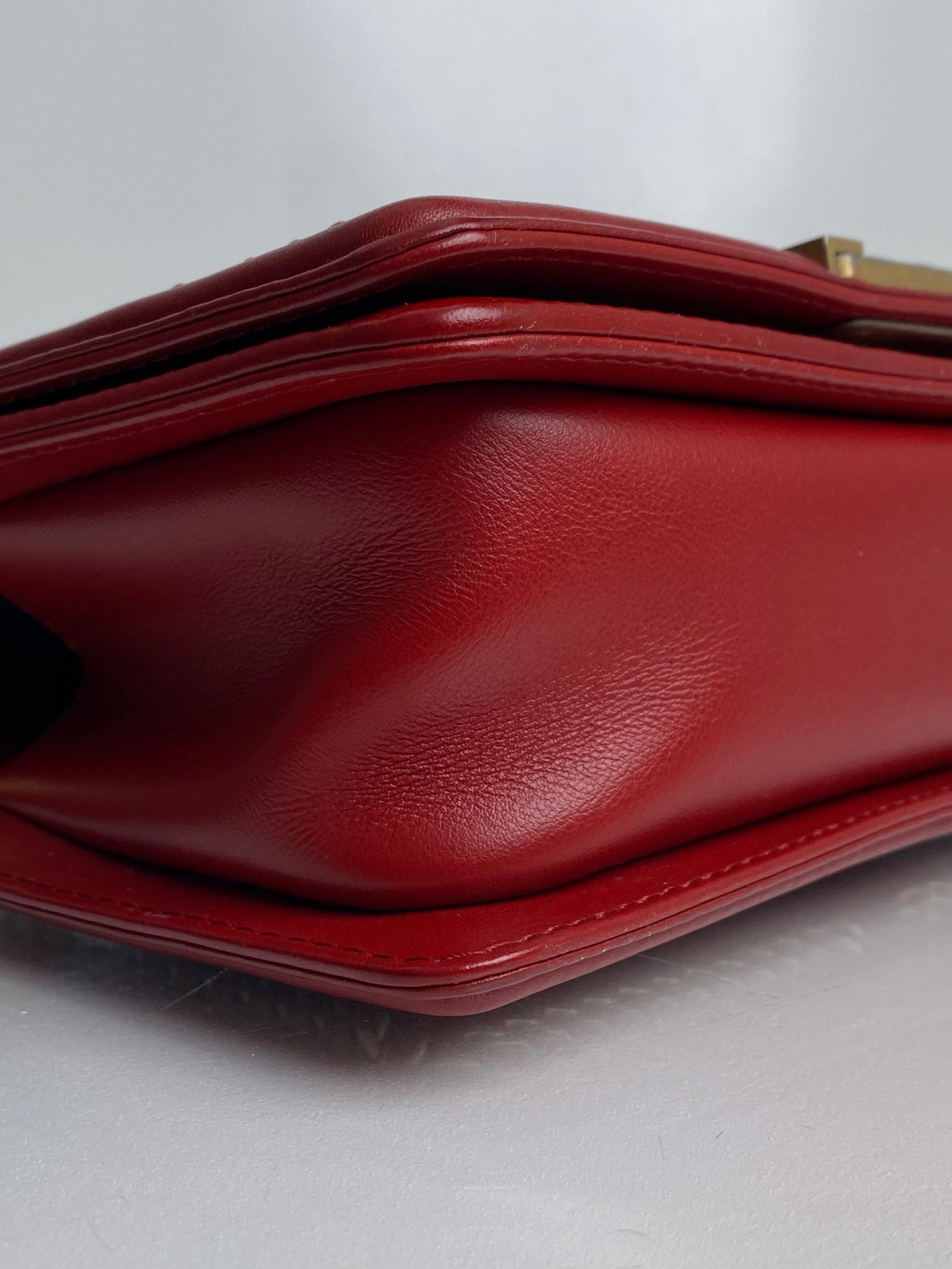 Chanel Red Small Boy Bag With Top Handle Lambskin GHW