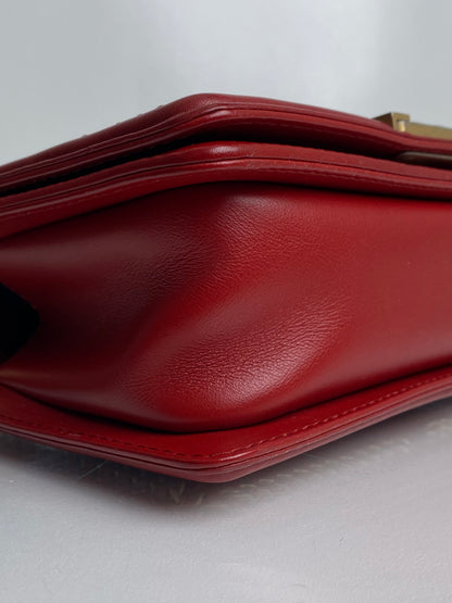 Chanel Red Small Boy Bag With Top Handle Lambskin GHW
