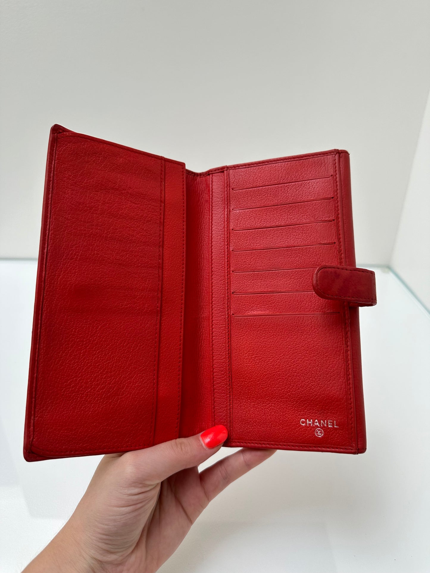 Chanel Red Vintage Camellia Long Wallet