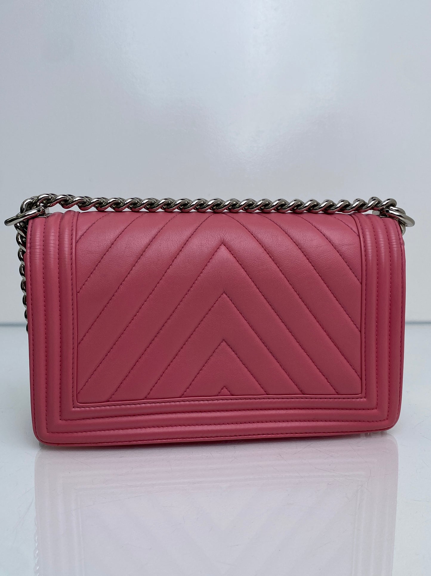 Chanel Pink Medium Chevron Boy Bag SHW #22