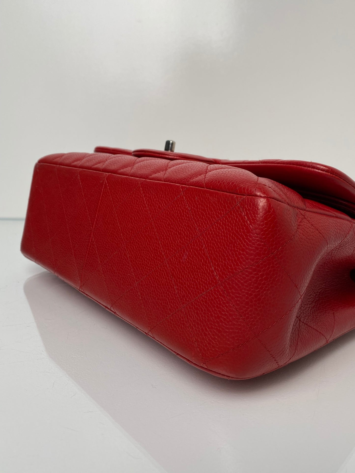 Chanel Red Caviar Quilted Jumbo Double Flap Bag SHW #19