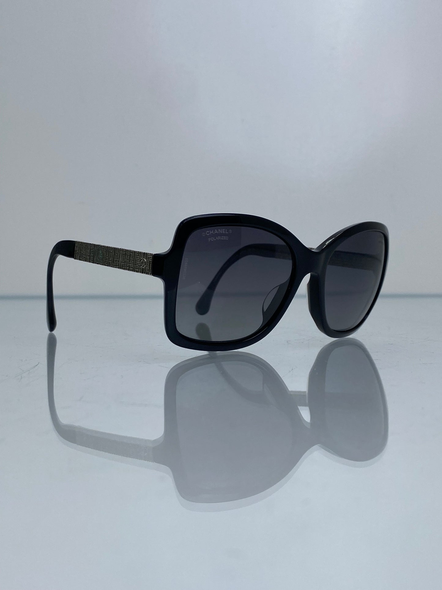 Chanel Black & Silver Tweed Oversized Sunglasses