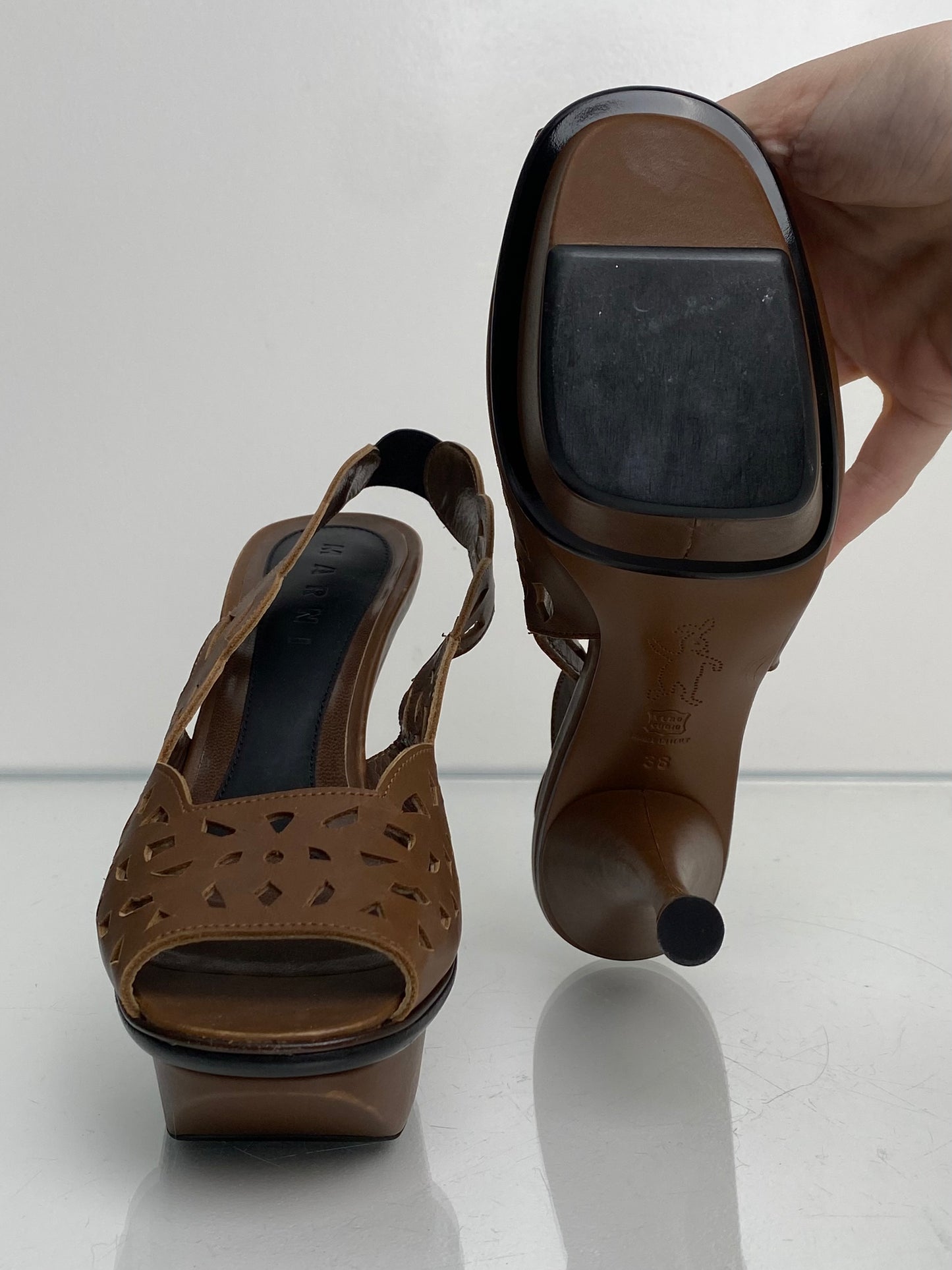 Marni Brown Perforated Leather Heels, 38