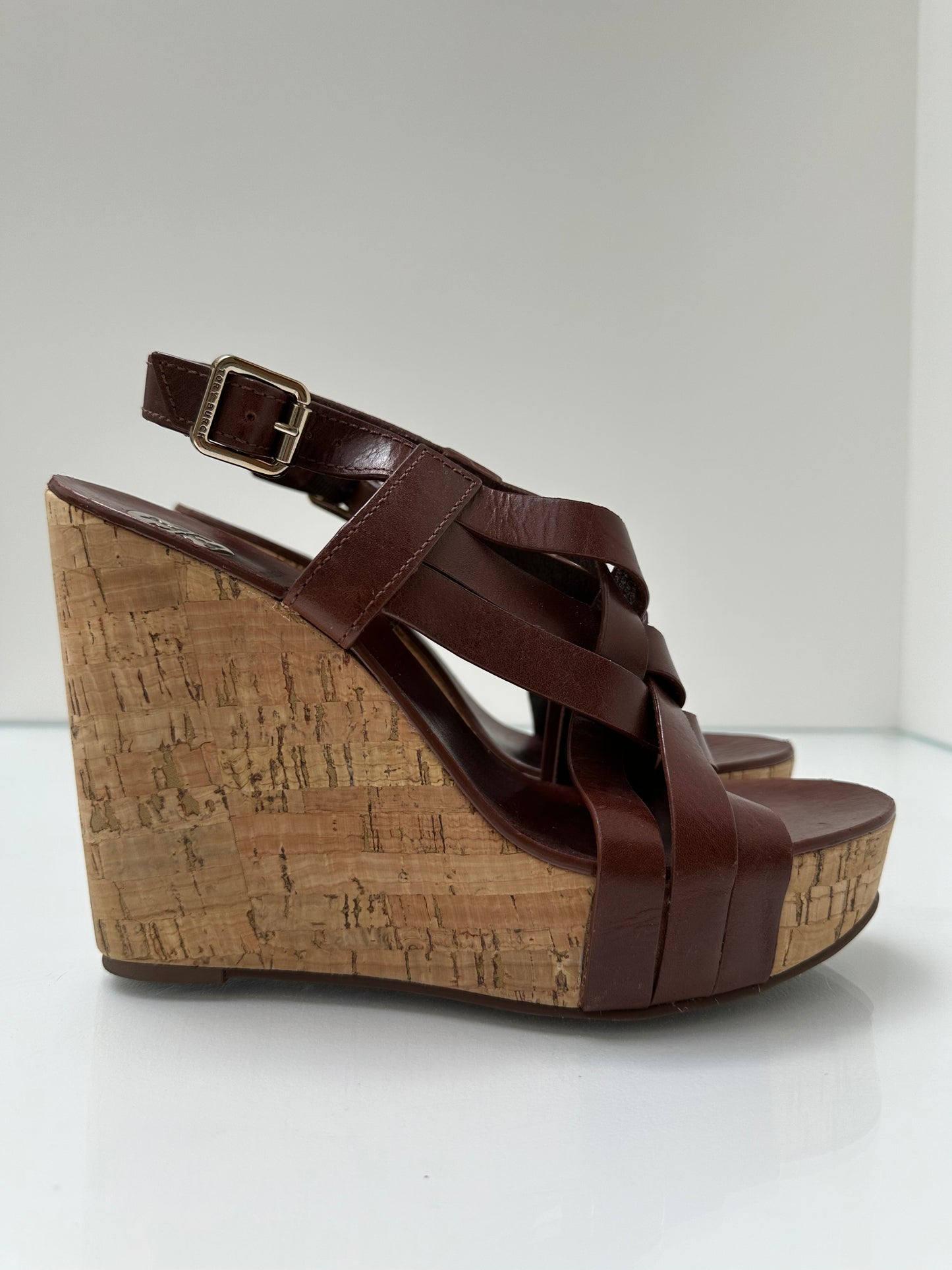 Tory Burch Brown Leather Wedges, 10.5