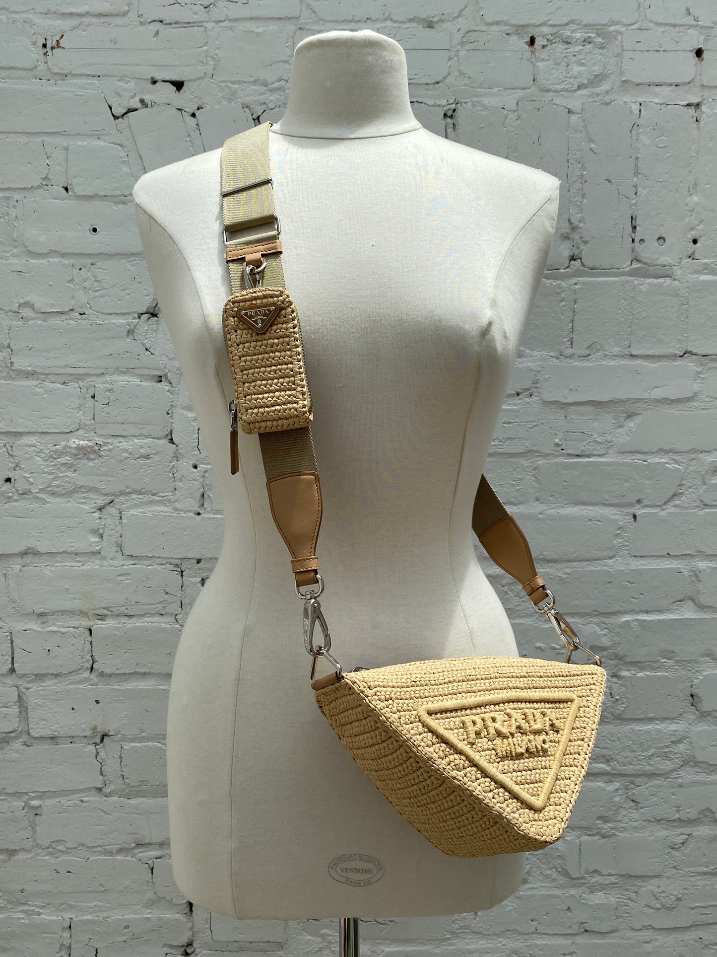Prada Tan Raffia Logo Triangle Bag SHW
