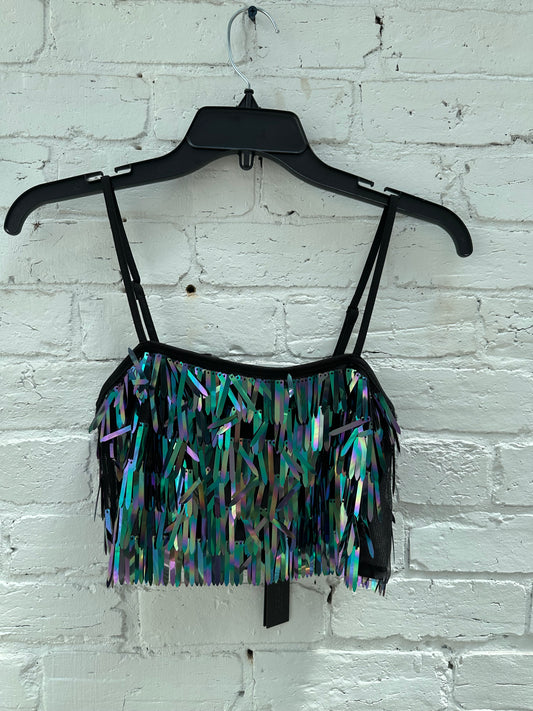 House of Harlow Black, Blue & Purple Sequin Crop Top, XXS