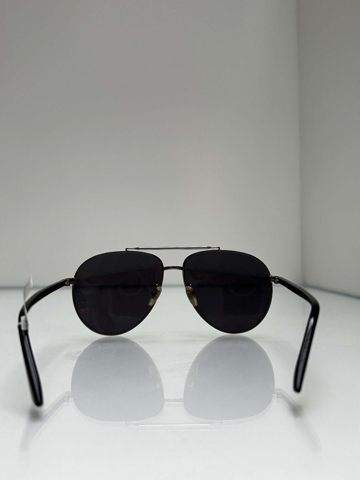 Gucci Silver & Black Aviator Sunglasses