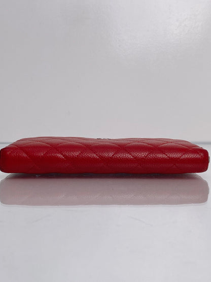 Chanel Red Quilted Caviar Zippy Wallet