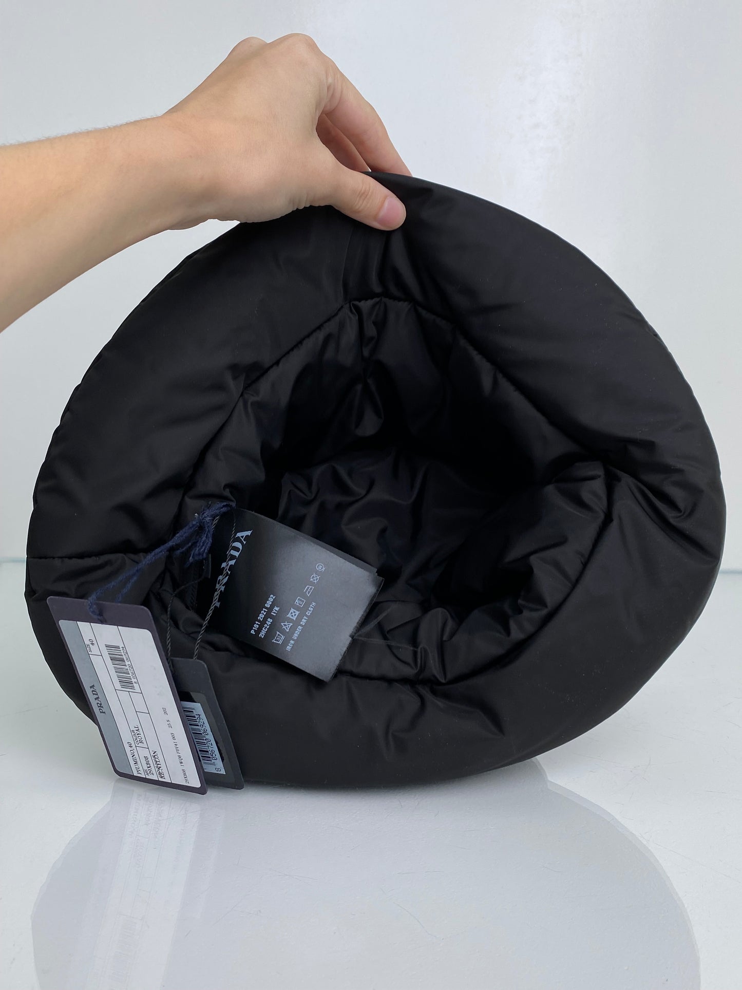 Prada Black Re-Nylon Puffer Hat, 40
