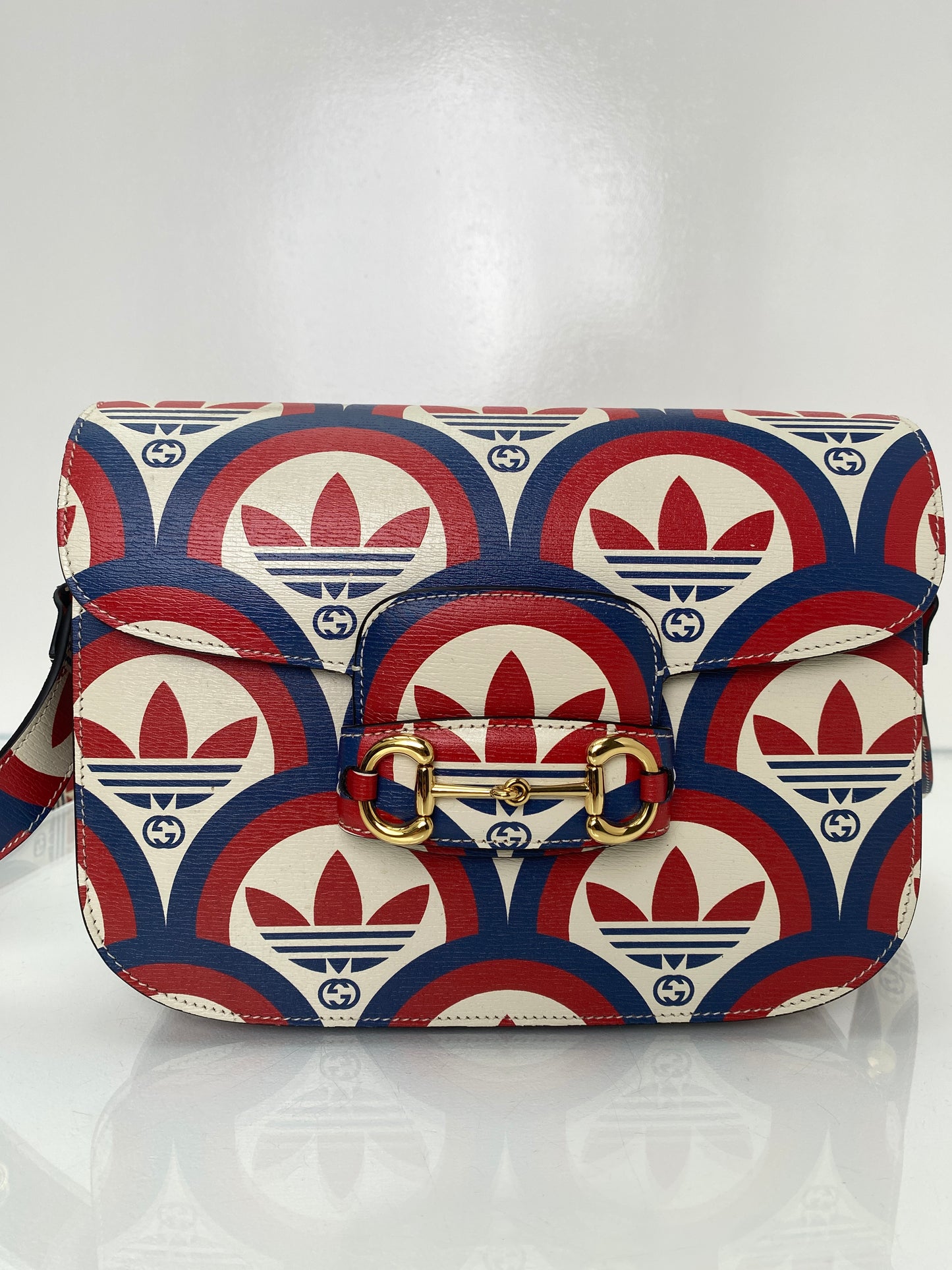 Gucci x Adidas Red, White, & Blue Horsebit 1955 Shoulder Bag GHW