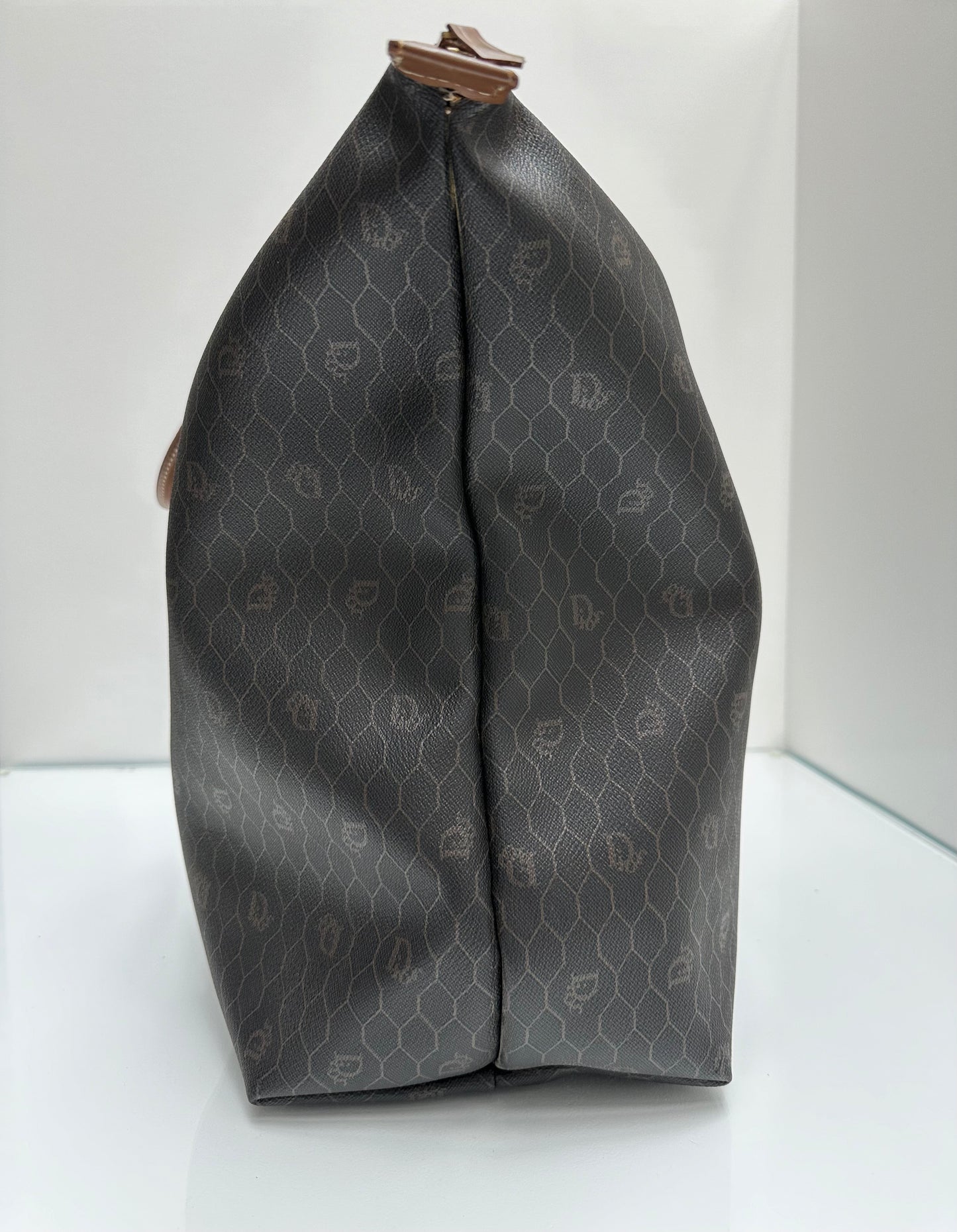 Christian Dior Brown Leather Honeycomb Luggage Tote