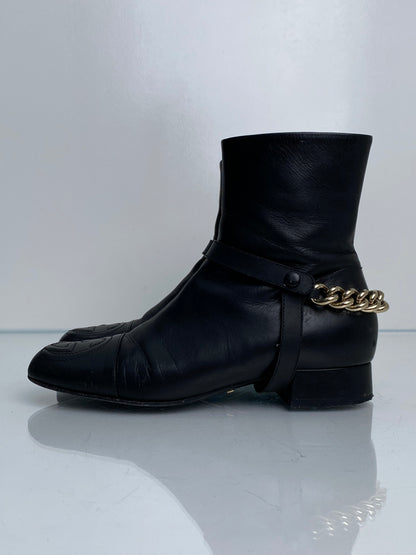 Gucci Black Leather GG Chain Boots, 36.5