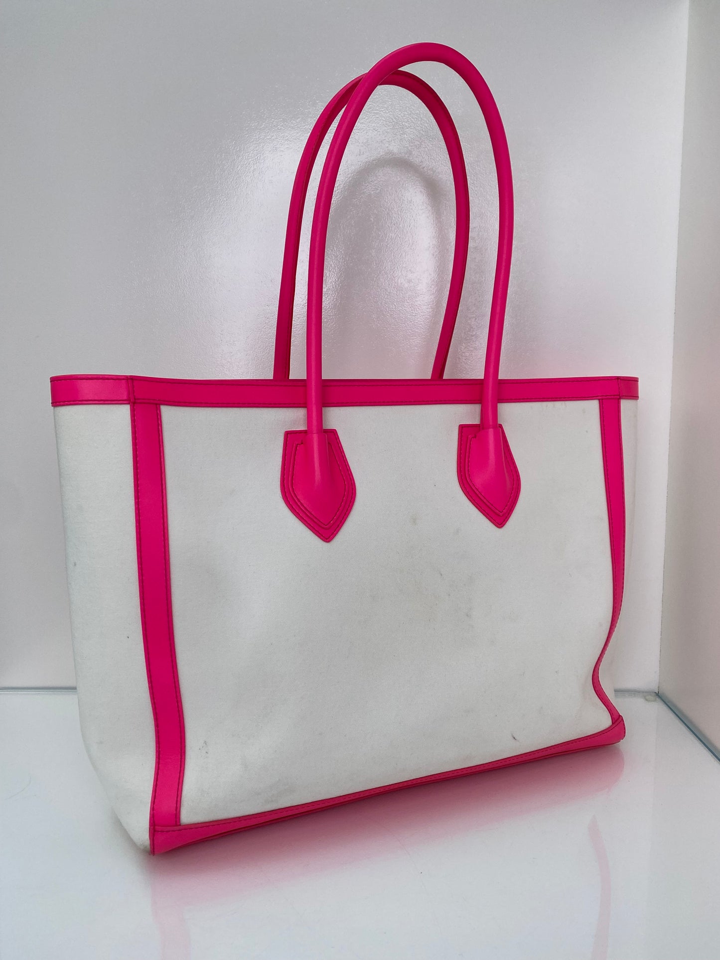 Balmain Neon Pink & White Canvas Army 42 Tote Bag (As Is)