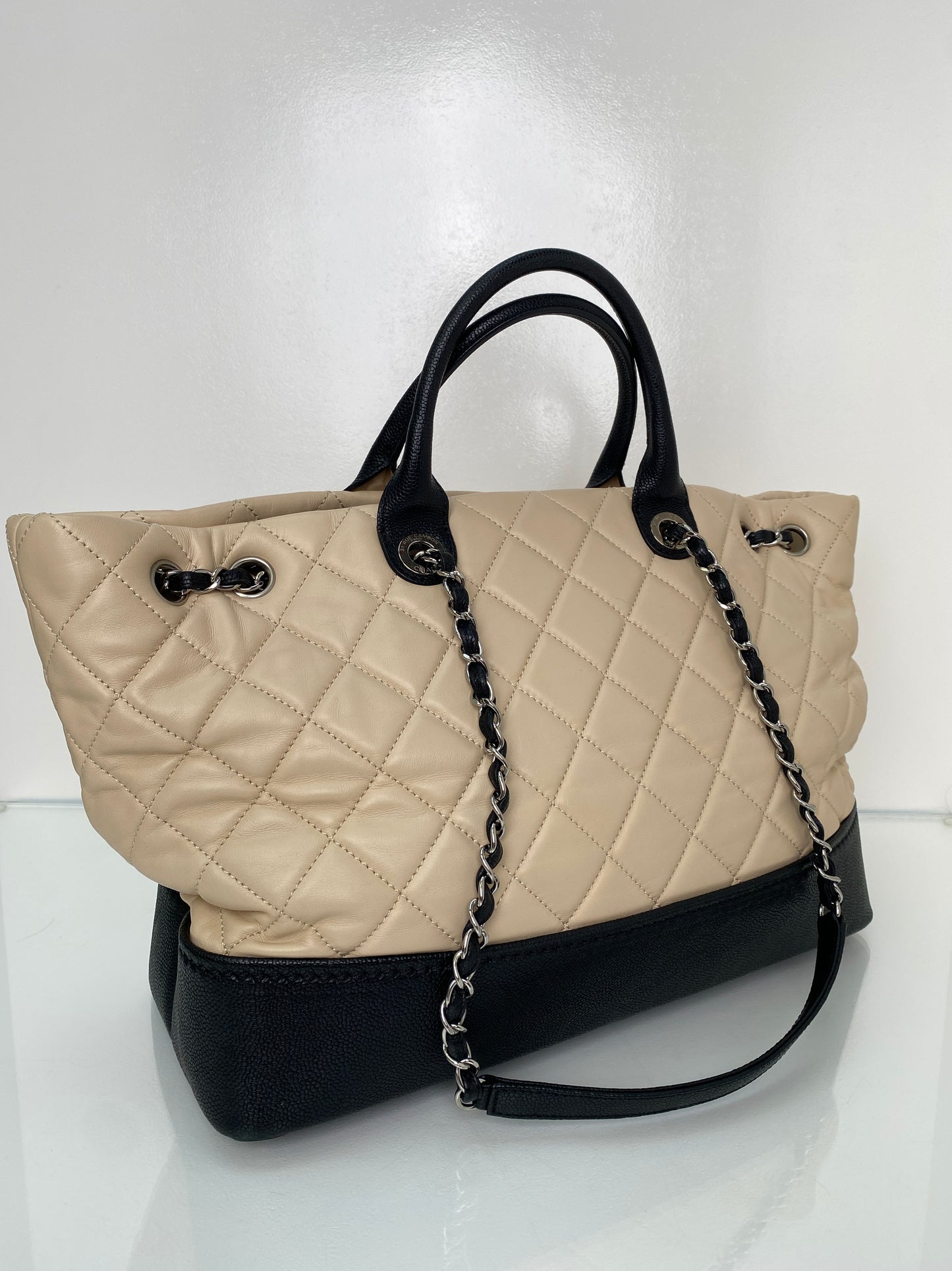 Chanel Nude & Black Globe Trotter Tote Bag SHW
