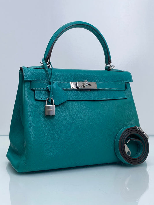 Hermes Kelly 28 Lagoon Chèvre PHW #L