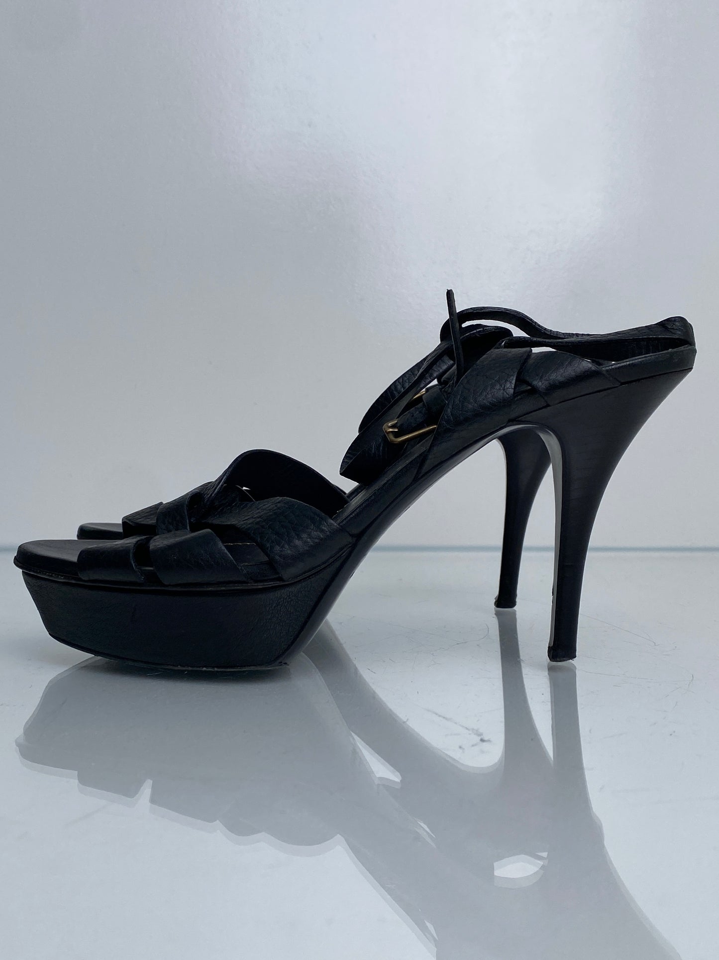 Saint Laurent Black Leather Tribute Heels, 38.5
