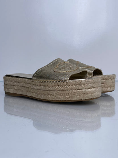 Prada Champagne Platform Espadrilles, 39.5