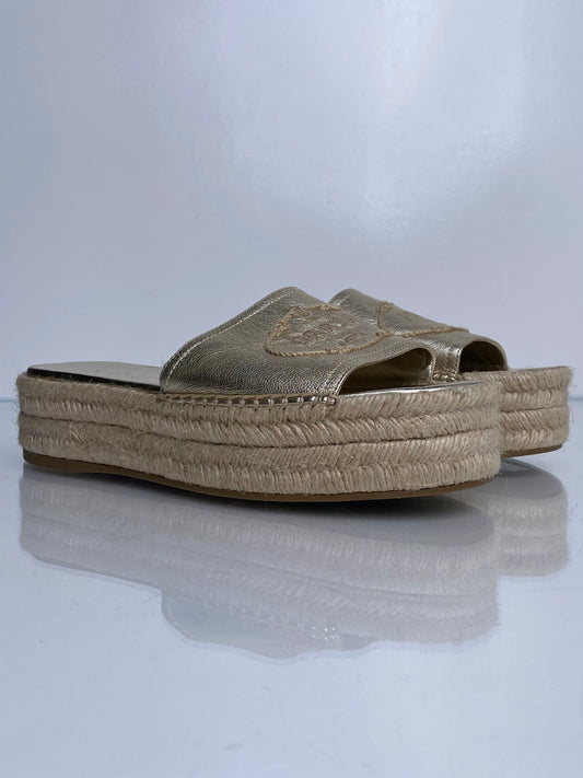 Prada Champagne Platform Espadrilles, 39.5