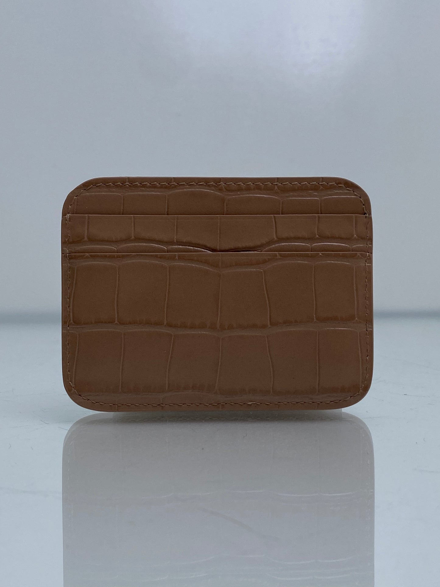 Balenciaga Tan Croc Embossed Logo Card Holder