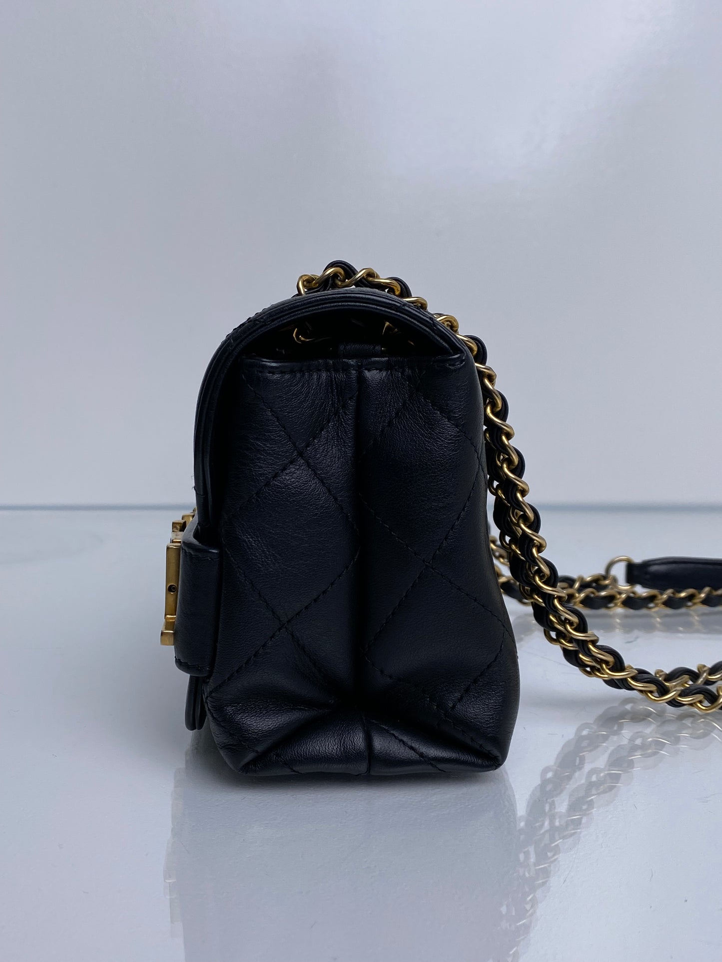 Chanel Matelasse Chain Shoulder Bag Black Lambskin GHW