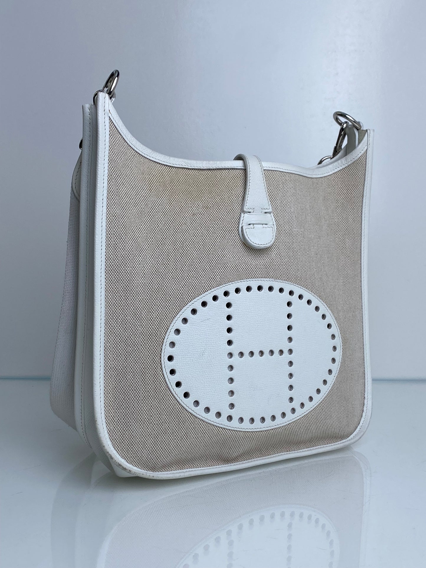Hermes Evelyne PM Toile/Blanc PHW #H