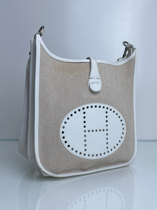Hermes Evelyne PM Toile/Blanc PHW #H