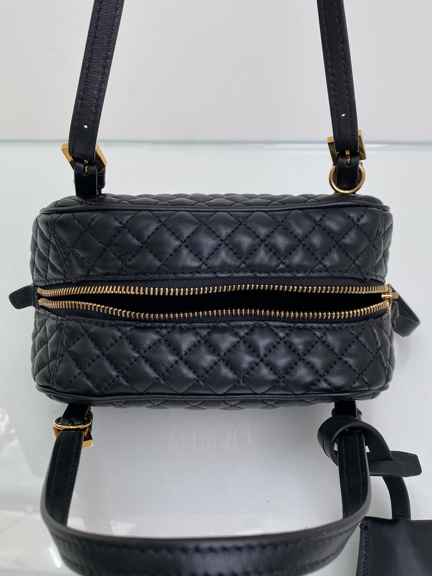 Versace Black Tag Bowling Crossbody Bag GHW