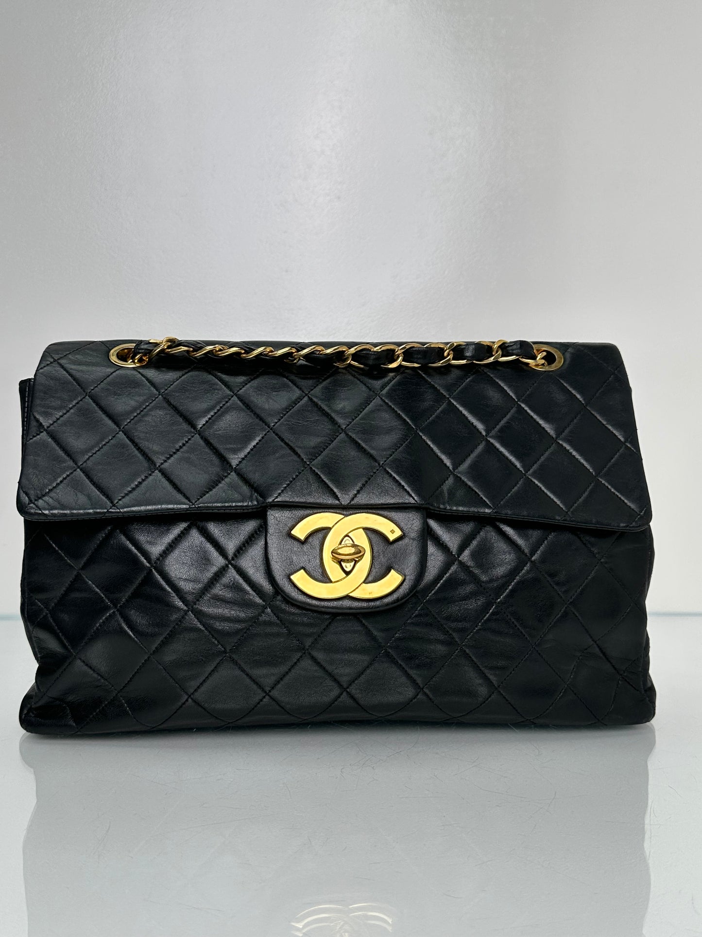 Chanel Black Maxi Single Classic Flap Lambskin 24k GHW #48