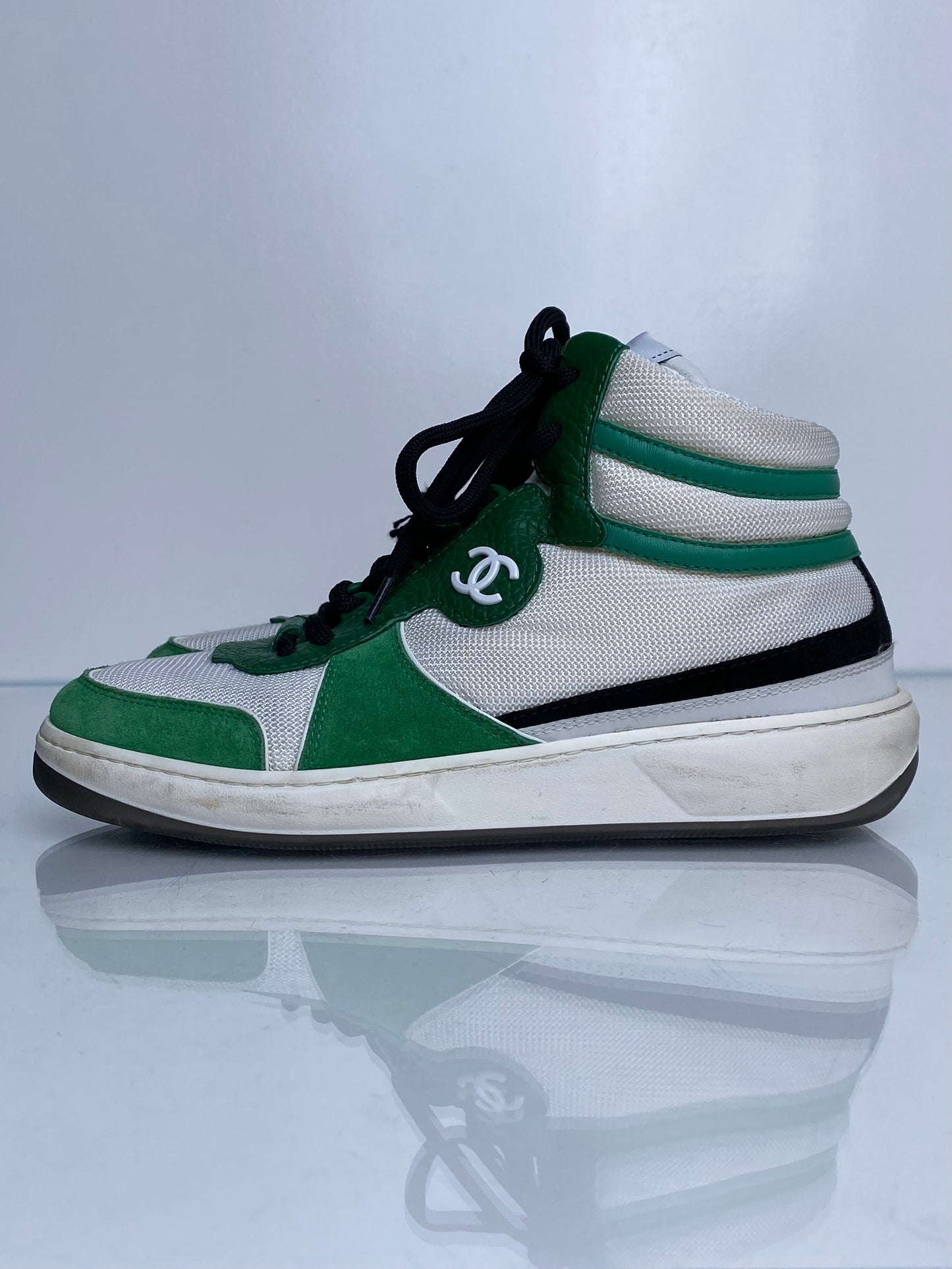 Chanel Green CC High Top Sneakers, 39