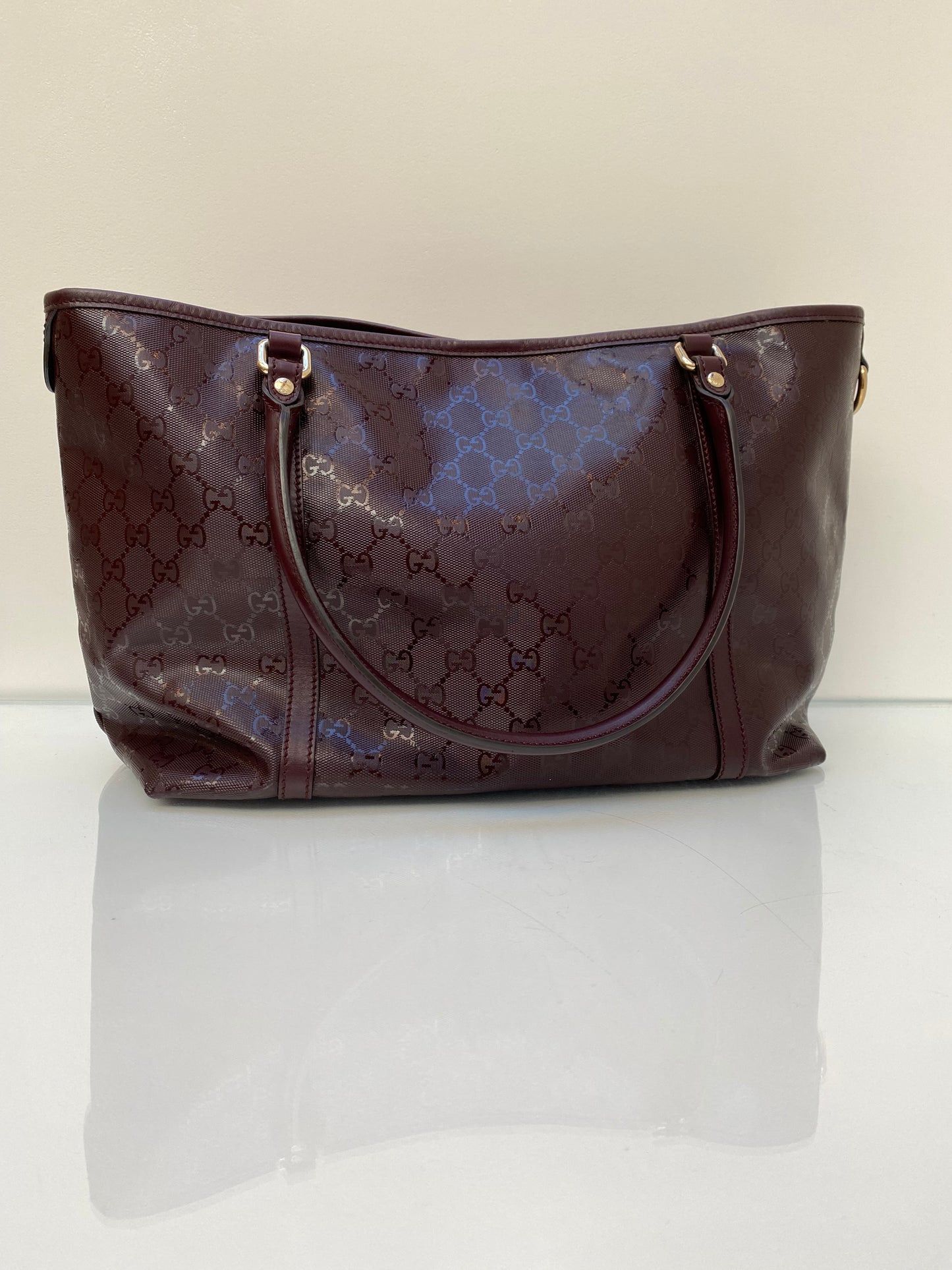 Gucci Burgundy Patent Logo Tote