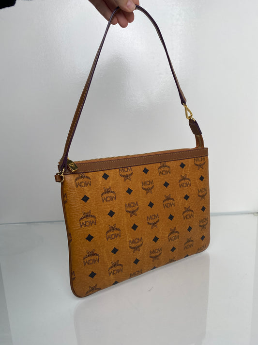 MCM Brown Leather Logo Pochette