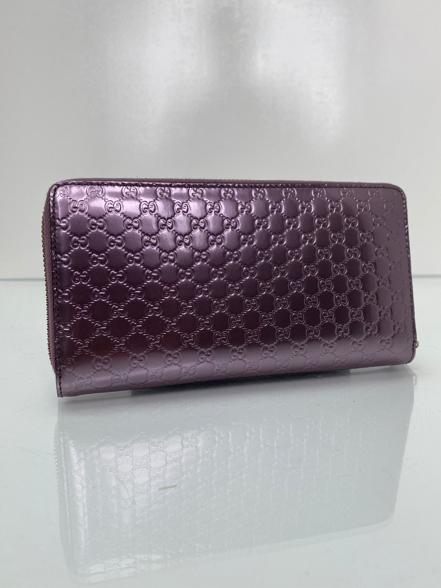 Gucci Purple Metallic Zip Wallet GHW
