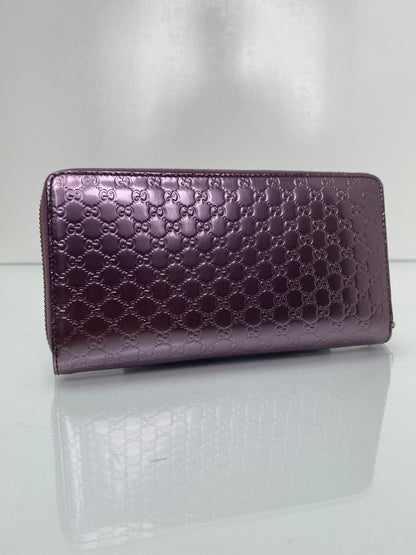 Gucci Purple Metallic Zip Wallet GHW