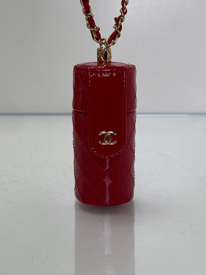 Chanel CC Red Patent Quilted Lipstick Case Bag GHW