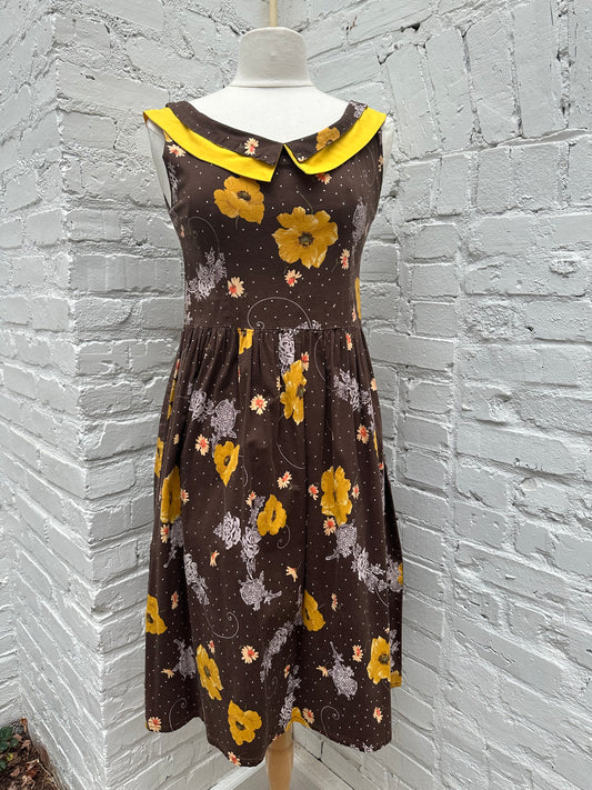 1950’s Brown & Yellow Floral Sun Dress, S